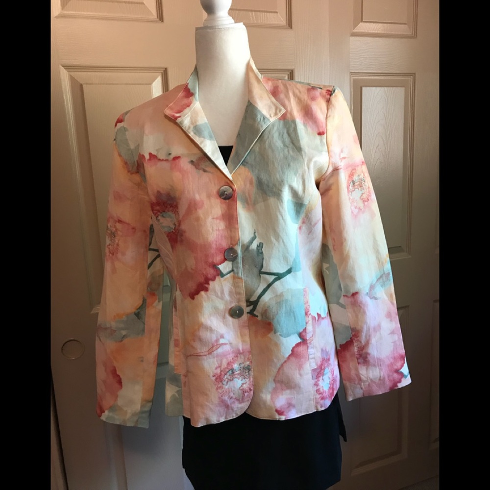 NWT Chico’s Linen Water Color Floral Blazer